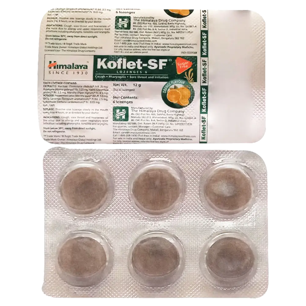 Himalaya Orange Koflet-SF Cough Lozenges | Relieves Cough & Sore Throat | Sugar Free